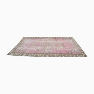 Vintage Teppich mit Blumenmuster in Rosa im Used-Look