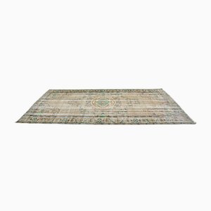 Brown & Green Distressed Pale Oushak Area Rug