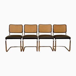 Sedie cantilever S32 in pelle nera di Marcel Breuer per Thonet, anni '80, set di 4