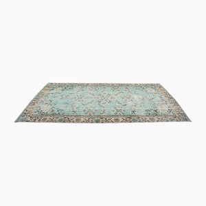 Vintage Turquoise Hand Knotted Oushak Rug
