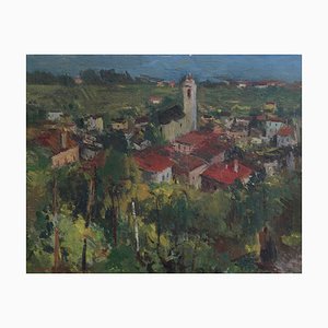 Herbert Theurillat, Vue sur les hauteurs d'un village, Oil on Canvas