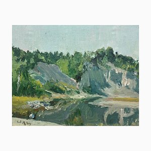 Paul Mathey, Paysage Rocheux, Olio su tela, con cornice