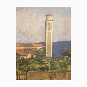 Frédéric Goerg, Depuis le potager vue sur l'église de St François-de-Sales, Chêne-Bourg, 1942, Oil on Canvas, Framed