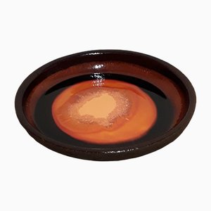 Vintage Finnish Brown Ceramic with Orange Glaze Wall Plate from Stromit, 1970s