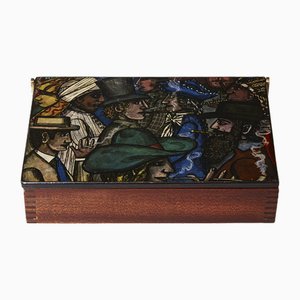 Bemalte Mahagoni Box, Piero Fornasetti zugeschrieben, 1950er