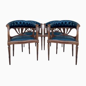 Französische Esszimmerstühle aus Leder & Nussholz, 1950er, 4 . Set