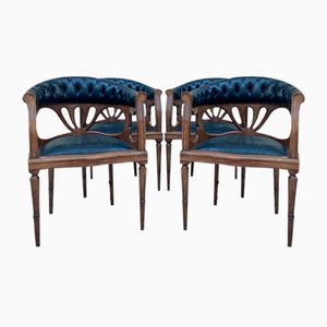 French Dining Armchairs in Leather and Walnut, 1950s, Set of 4