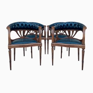 French Dining Armchairs in Leather and Walnut, 1950s, Set of 4