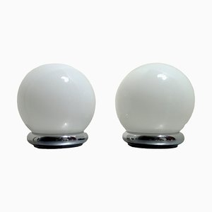 Table Lamps in Chrome and White Glass, Set of 2