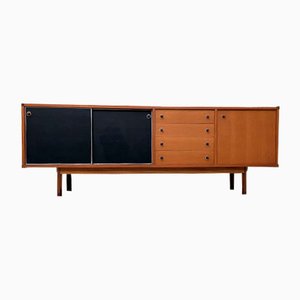 Credenza grande in teak e laminato nero di Elam, Italia, anni '60