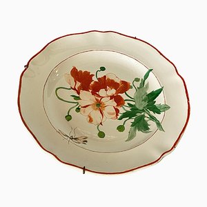 Faience Dish with Dragonfly and Flowers Decor attributed to Luneville, France, 19th Century