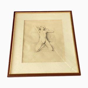 Raymond van Doren, Art Deco Nude, 1941, Dessin sur Papier, Encadré