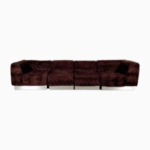 Vintage Italian Chrome Plated Sectional Sofa with Faux Fur, 1970