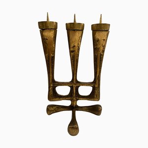 Austrian Brutalist Skeletal Brass 3-Candle Candleholder, 1950s