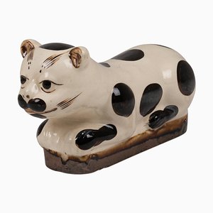 Gatto in ceramica bianca e nera, inizio XX secolo