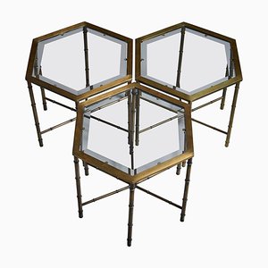 Brass & Faux Bamboo Side Tables attributed to Maison Bagues, 1960s, Set of 3