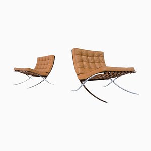 Barcelona Chairs in Cognac Leather by Mies van der Rohe for Knoll, 1960s, Set of 2