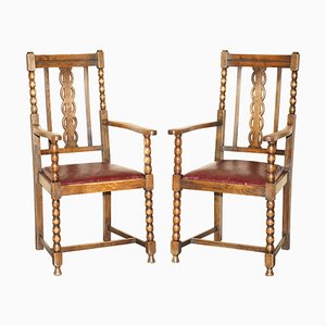 Schottische Bobbin Carver Sessel aus edwardianischer Eiche, 1900er, 2er Set
