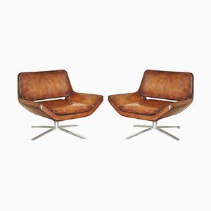Metropolitan Swivel Armchairs in Hand Dyed Brown Leather from B&B Italia, Set of 2
