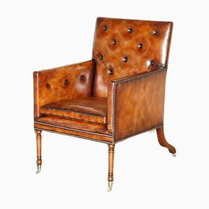 George III Brown Leather Chesterfield Armchair, 1780s