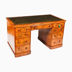 Bureau Piédestal Victorien en Ronce de Noyer, 19ème Siècle