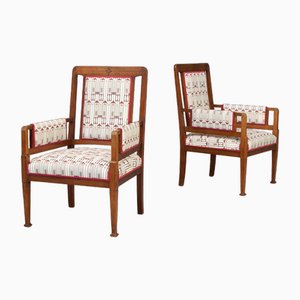 Art Nouveau Oak and Fabric Armchairs from Pander, 1920s, Set of 2