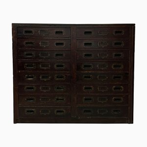 Vintage Industrial Campaign Haberdashery Chest in Mahogany, 1920s