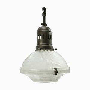 Lampe à Suspension Industrielle Vintage en Verre et Laiton de Holophane, France