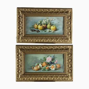 Giuseppe Falchetti, Still Lifes with Flowers and Fruit, Lithographs, Early 20th Century, Set of 2