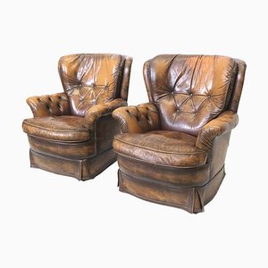 Leather Chesterfield Armchairs, 1970s, Set of 2