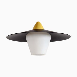 Lampe à Suspension Noire, Blanche et Jaune, 1950s