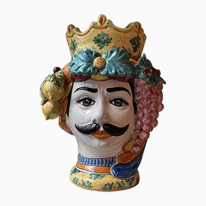 Large Les Siciliennes Man's Head Vase with Fruit from Popolo