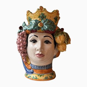 Large Les Siciliennes Woman's Head Vase with Fruit from Popolo