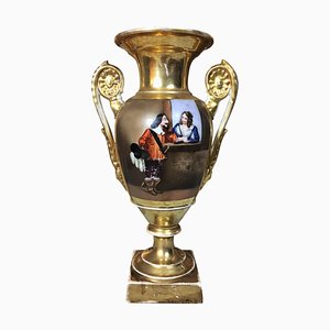 Vase Balustre Début 19ème Siècle en Porcelaine de Paris Peint et Doré à la Main, 1800s