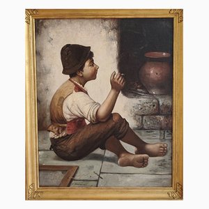 François Xavier Bricard, Le petit fumeur, Öl auf Leinwand, Gerahmt