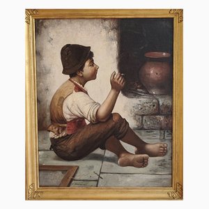 François Xavier Bricard, Le petit fumeur, Olio su tela, Con cornice