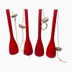 Red Murano Glass Flut Sp1 Pendant Lights from Ideal Lux, 1990s, Set of 4