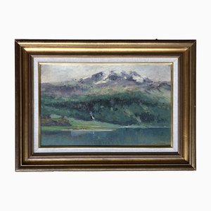 Emile Vouga, Paysage air bord de l'eau, Öl auf Leinwand, Gerahmt