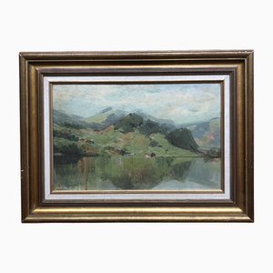 Emile Vouga, Paysage Lacustre, óleo sobre lienzo, enmarcado