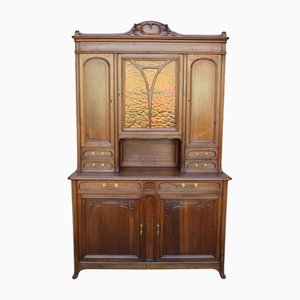 Art Nouveau Two-Piece Sideboard in Carved Walnut, France, 1900s