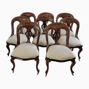 Antique Victorian Quality Carved Mahogany Dining Chairs, 1850s, Set of 8