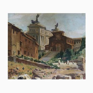 Luigi Surdi, Roma, La Chiesa dell'Ara Coeli, 1942, Olio su cartone, con cornice