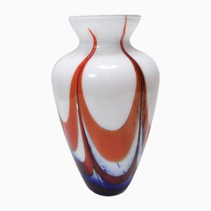 Vintage Vase aus Muranoglas in Orange, Weiß & Blau, Carlo Moretti zugeschrieben, 1970er