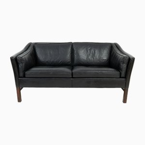Vintage Danish Black Leather 2-Seater Sofa from Grant Mobelfabrik