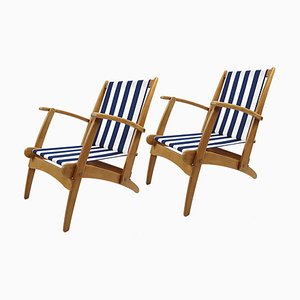 Mid-Century Modern Gracias Lacquered Wooden Folding Deck Chairs, Set of 2
