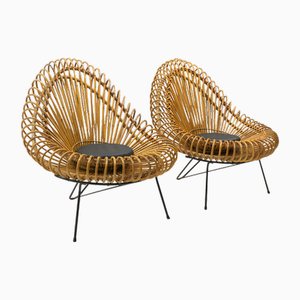 Lounge Chairs in Rattan by Janine Abraham & Dirk Jan Rol, France, 1950s, Set of 2