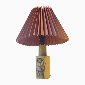 Danish Stoneware Table Lamp with Yellow Glaze and Abstract Motif, 1970s