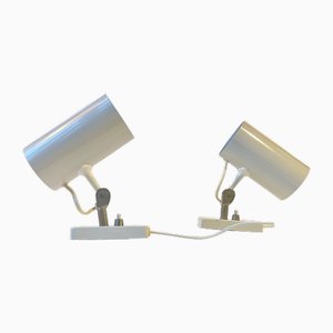 Skandinavische Minimalistische Verstellbare Weiße Wandlampen, 1970er, 2er Set