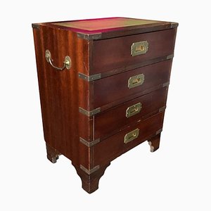 Military Campaign Four-Drawer Chest with Green Leather Top & Brass Details