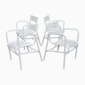 Vintage French Garden Chairs in Perforated Steel in the style of Mathieu Matégot, 1950s, Set of 4